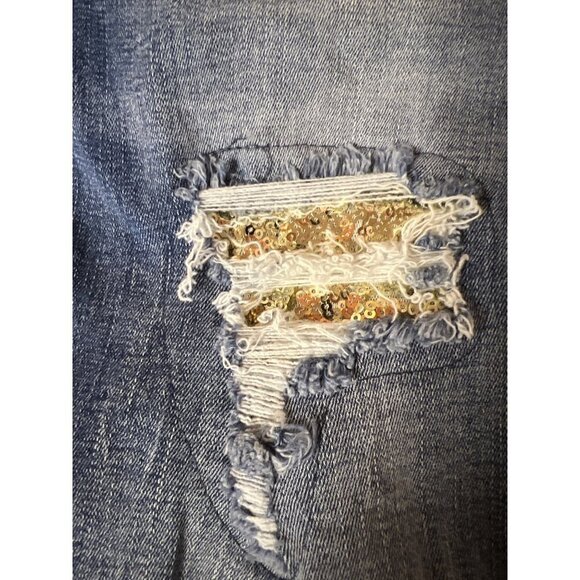 Seven7 Ankle Skinny Distressed Sequin Detail Denim Blue Jeans Women's Size 16 - Picture 9 of 12